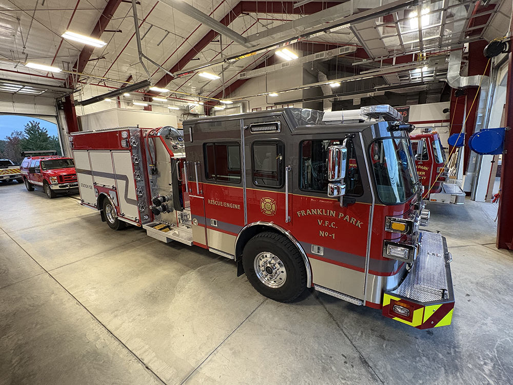 Franklin Park Volunteer Fire Company rescue engine in the apparatus bay at Station 158